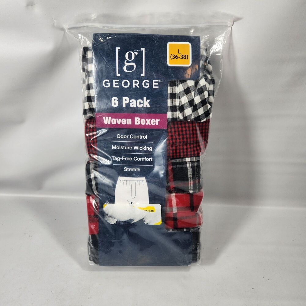 George Men's Woven Boxers 6 Pack Size Large 36-38 - New Missing 1